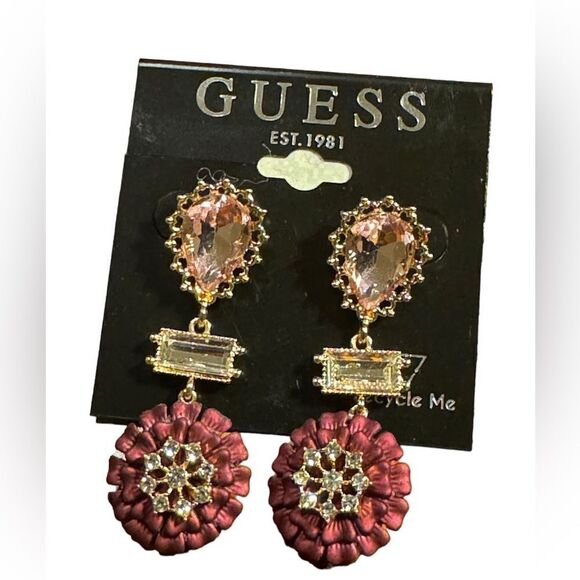 NWT Guess Gold-Tone Crystal Flower 2” Drop Earrings - Picture 2 of 3